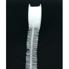 1.5 Inch White Wired Fringe Ribbon With Iridescent Highlights. 25 Feet Per Spool (Lot of 1 Spool) SALE ITEM